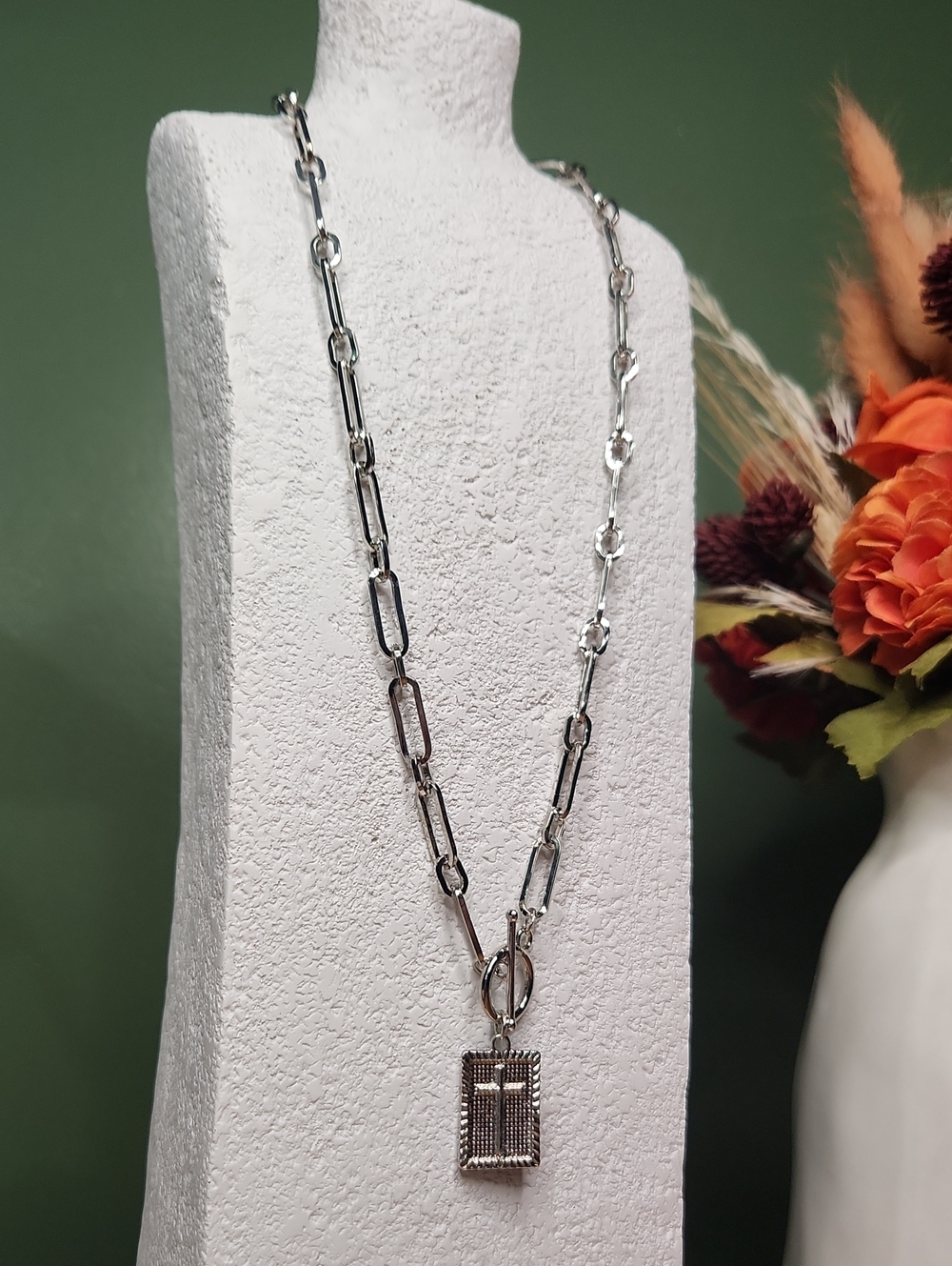 Stainless Steel Paperclip Chain Cross Necklace